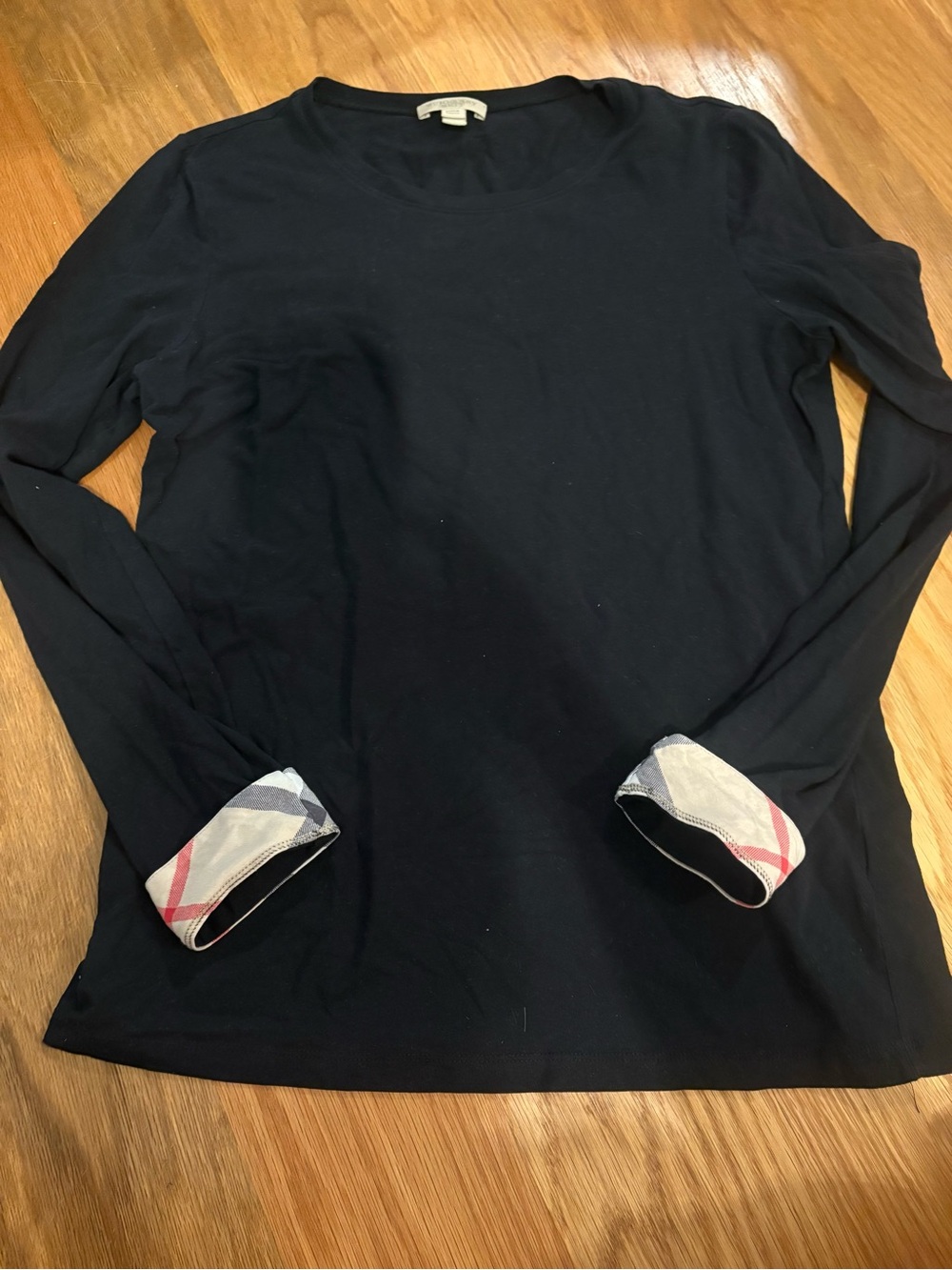 Burberry Black Long-Sleeve Tee with Signature Check Cuffs